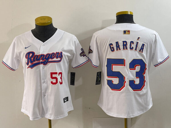 Women's Texas Rangers #53 Adolis Garcia White Gold Stitched Baseball Jersey(Run Small)