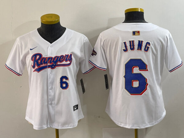 Women's Texas Rangers #6 Josh Jung White Gold Stitched Baseball Jersey(Run Small)