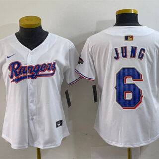 Women's Texas Rangers #6 Josh Jung White Gold Stitched Baseball Jersey(Run Small)