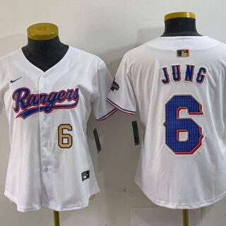 Women's Texas Rangers #6 Josh Jung White Gold Stitched Baseball Jersey(Run Small)