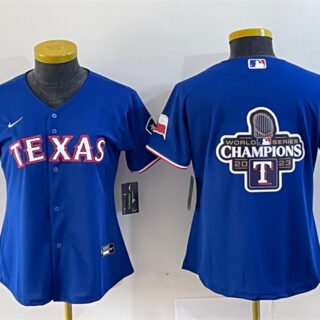 Women's Texas Rangers Royal 2023 World Series Champions Big Logo With Patch Stitched Baseball Jersey(Run Small)s