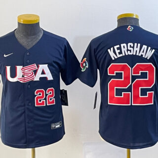 Women's USA Baseball #22 Clayton Kershaw 2023 Navy World Baseball Classic With Patch Stitched Jersey(Run Small)