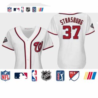 Women's Washington Nationals #37 Stephen Strasburg White 2019 World Series Bound Cool Base Jersey