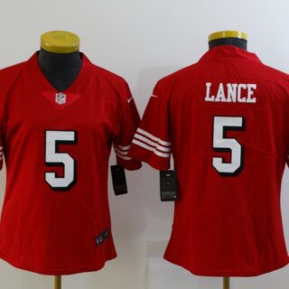 Women 49ers #5 Trey Lance Red Women Color Rush Vapor Untouchable Limited Jersey