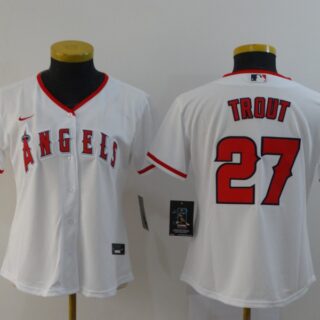 Women Angels 27 Mike Trout White Women 2020 Nike Cool Base Jersey