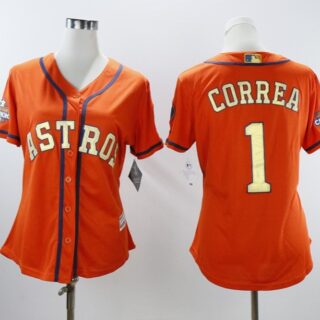 Women Astros 1 Carlos Correa Orange Women 2018 Gold Program Cool Base Jersey