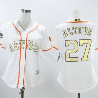 Women Astros 27 Jose Altuve White Women 2018 Gold Program Cool Base Jersey