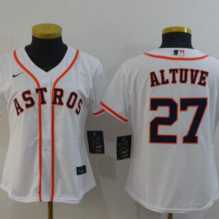 Women Astros 27 Jose Altuve White Women 2020 Nike Cool Base Jersey