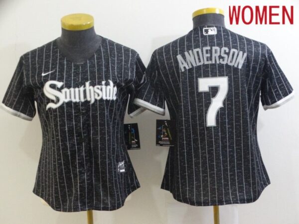 Women Chicago White Sox 7 Anderson City Edition Black Game Nike 2021 MLB Jerseys