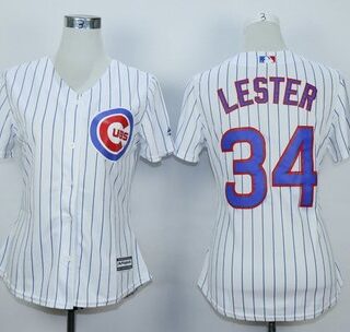 Women Cubs 34 Jon Lester White Women Cool Base Jersey