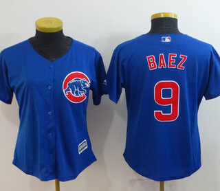 Women Cubs 9 Javier Baez Royal Women Cool Base Jersey
