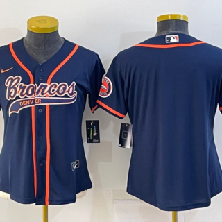 Women Denver Broncos Blank Navy With Patch Cool Base Stitched Baseball Jersey