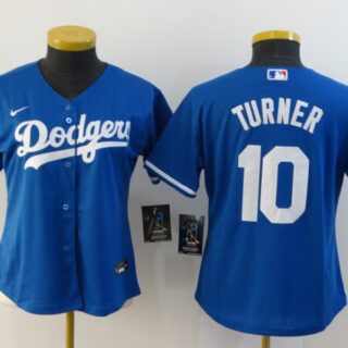 Women Dodgers 10 Justin Turner Royal Women 2020 Nike Cool Base Jersey