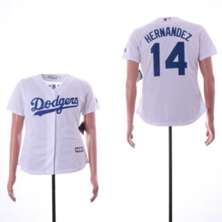 Women Dodgers 14 Enrique Hernandez White Women Cool Base Jersey