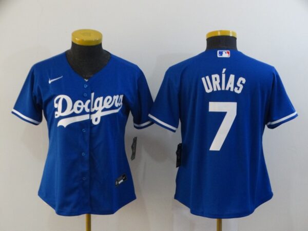 Women Dodgers 7 Julio Urias Royal Women 2020 Nike Cool Base Jersey