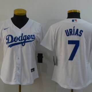 Women Dodgers 7 Julio Urias White Women 2020 Nike Cool Base Jersey