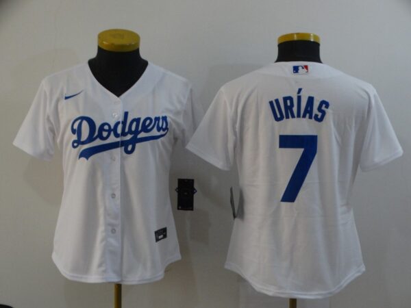 Women Dodgers 7 Julio Urias White Women 2020 Nike Cool Base Jersey