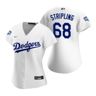 Women Los Angeles #68 Dodgers Ross Stripling White 2020 World Series Champions Replica Jersey