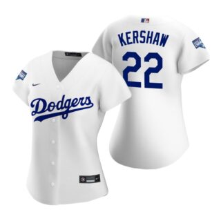 Women Los Angeles Dodgers #22 Clayton Kershaw White 2020 World Series Champions Replica Jersey
