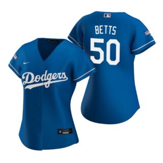 Women Los Angeles Dodgers 50 Mookie Betts Royal 2020 World Series Champions Replica Jersey
