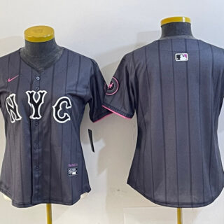 Women New York Mets Team Big Logo Graphite 2024 City Connect Limited Stitched Baseball Jersey