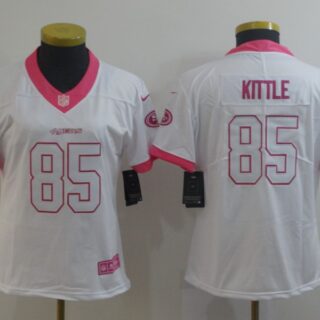 Women Nike 49ers 85 George Kittle White Pink Women Rush Limited Jersey