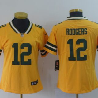 Women Nike Packers 12 Aaron Rodgers Gold Women Inverted Legend Limited Jersey