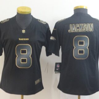 Women Nike Ravens 8 Lamar Jackson Black Gold Women Vapor Untouchable Limited Jersey