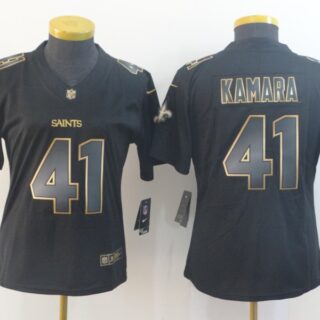 Women Nike Saints 41 Alvin Kamara Black Gold Women Vapor Untouchable Limited Jersey