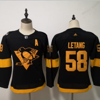 Women Penguins 58 Kris Letang Black Women 2019 NHL Stadium Series Adidas Jersey