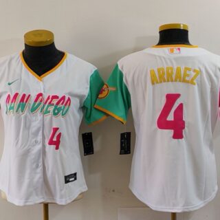 Women San Diego Padres #4 Luis Arraez White City Connect Stitched Baseball Jerseys