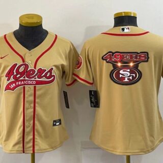 Women San Francisco 49ers Gold Team Big Logo With Patch Cool Base Stitched Baseball Jersey