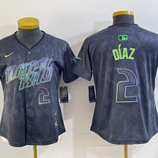 Women Tampa Bay Rays #2 Yandy Díaz Charcoal 2024 City Connect Limited Stitched Baseball Jersey