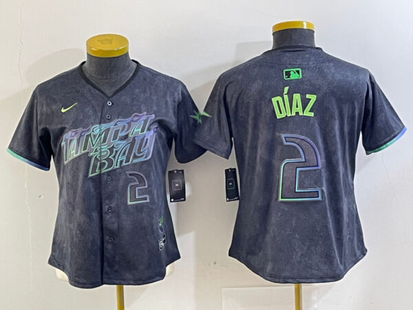 Women Tampa Bay Rays #2 Yandy Díaz Charcoal 2024 City Connect Limited Stitched Baseball Jersey