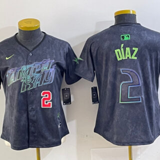 Women Tampa Bay Rays #2 Yandy Díaz Charcoal 2024 City Connect Limited Stitched Baseball Jersey