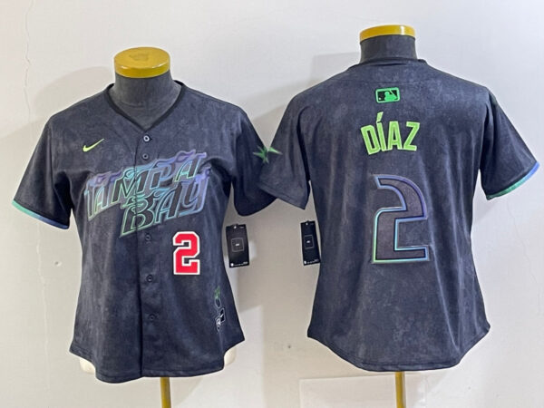 Women Tampa Bay Rays #2 Yandy Díaz Charcoal 2024 City Connect Limited Stitched Baseball Jersey