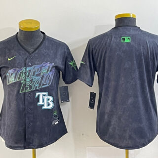 Women Tampa Bay Rays Team Big Logo Charcoal 2024 City Connect Limited Stitched Baseball JerseyS 3