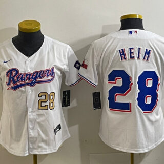 Women Texas Rangers #28 Jonah Heim White With Patch Stitched Baseball Jerseys