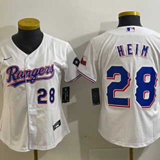Women Texas Rangers #28 Jonah Heim White With Patch Stitched Baseball Jersey