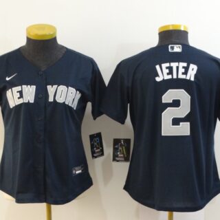 Women Yankees 2 Derek Jeter Navy Women 2020 Nike Cool Base Jersey
