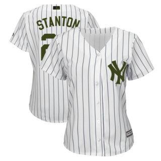 Women Yankees 27 Giancarlo Stanton White Women 2018 Memorial Day Cool Base Jersey