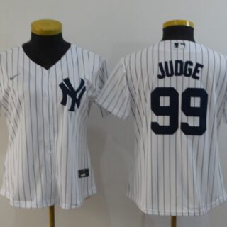 Women Yankees 99 Aaron Judge White Women 2020 Nike Cool Base Jersey