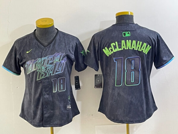 WomenTampa Bay Rays #18 Shane McClanahan Charcoal 2024 City Connect Limited Stitched Baseball Jersey
