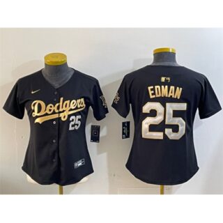 Women's Los Angeles Dodgers #25 Tommy Edman Black Gold Limited Stitched Baseball Jersey(Run Small)