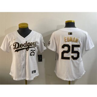 Women's Los Angeles Dodgers #25 Tommy Edman White Gold Home Limited Stitched Baseball Jersey(Run Small)