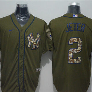 Yankees 2 Derek Jeter Olive 2020 Nike Cool Base Jersey
