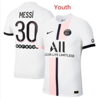Youth 2021-22 Paris Saint-Germain 30 LIONEL MESSI Away Soccer Jersey