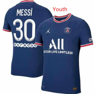 Youth 2021-22 Paris Saint-Germain 30 LIONEL MESSI Home Soccer Jersey