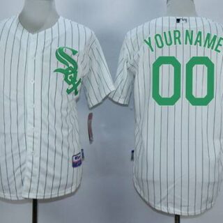 Youth's Chicago White Sox Customized White With Green Pinstripe Jersey