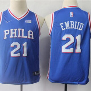Youth 76ers 21 Joel Embiid Blue Youth Nike Swingman Jersey